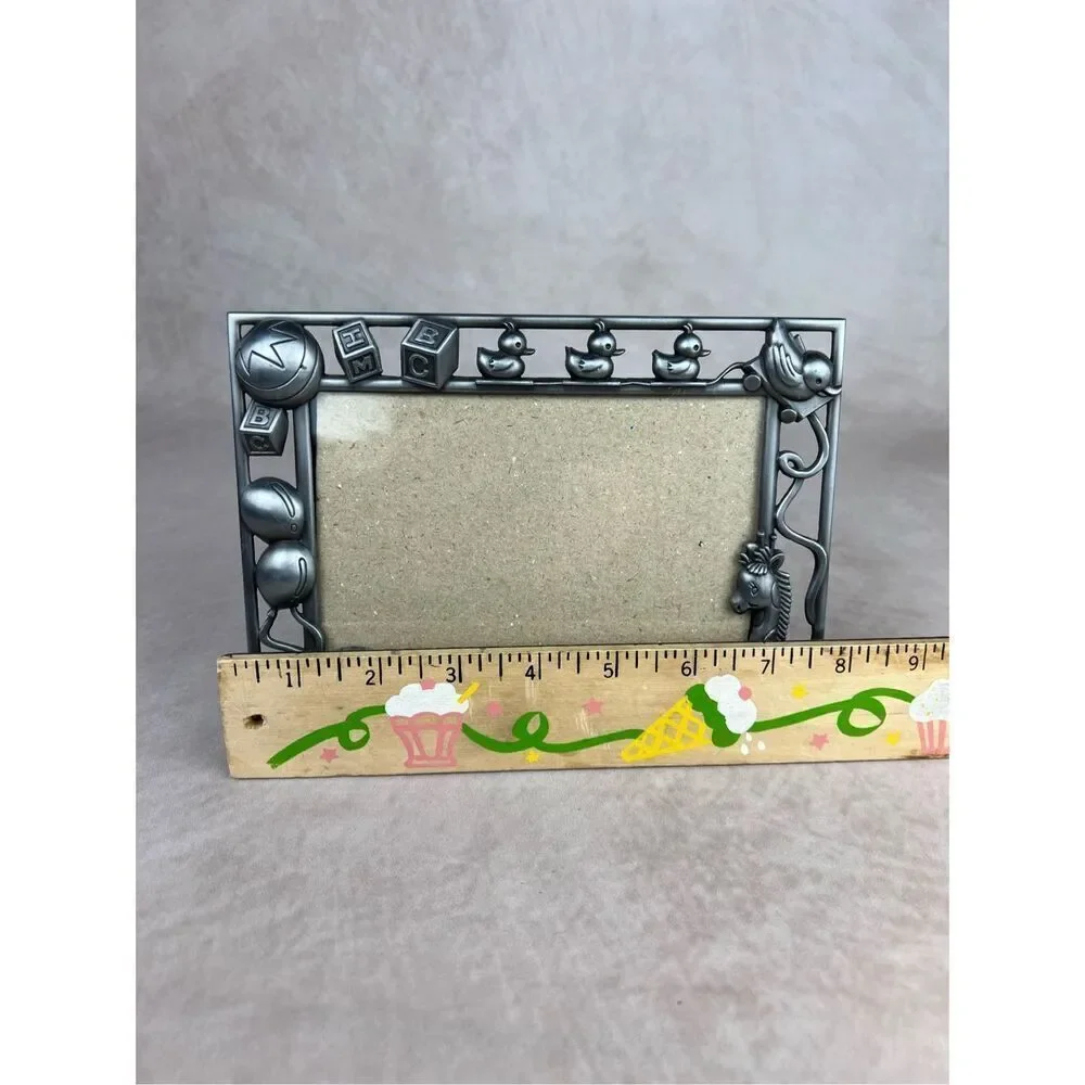 Vintage Novelty Baby Nursery Picture Frame 90s Y2K Silver Metal